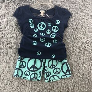 Limited Too Shorts Set Girls Size 10 2 Piece Peace Emblem Blue Green